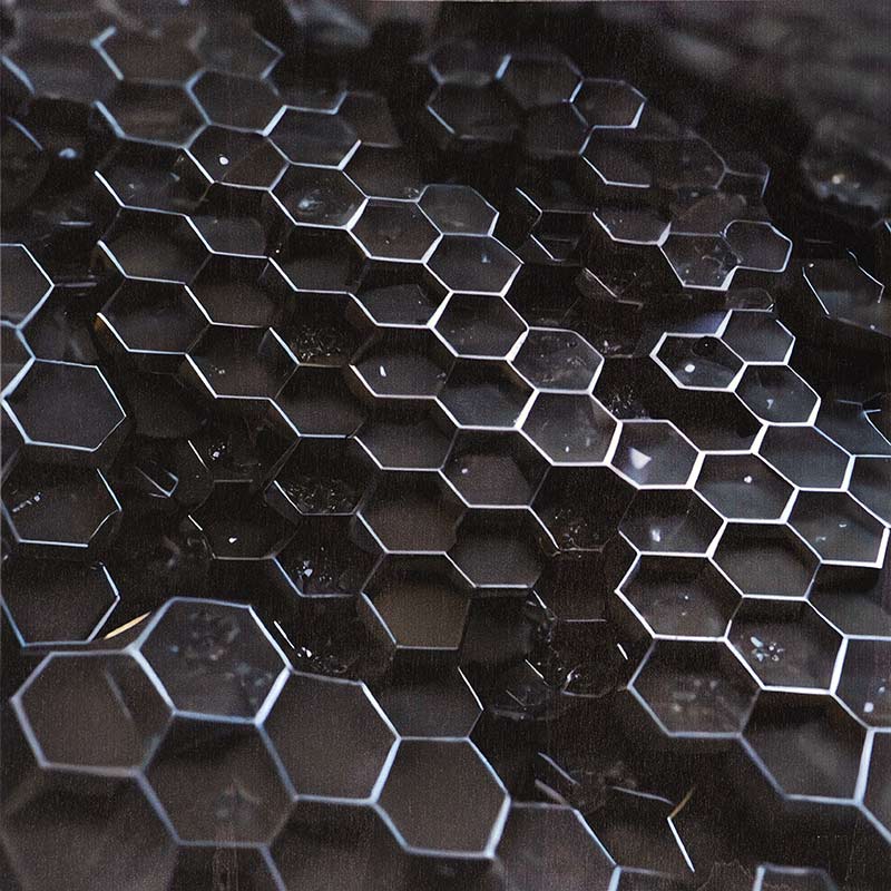 OZMAI |  A surface with 42 hexagons | Pigmenttinte auf Ulmen Holz | 60 x 60 cm | 2022